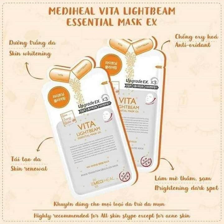 Combo 5 Mặt Nạ Dưỡng Trắng, Mờ Vết Thâm Mediheal Vita Lightbeam Essential Mask Ex 25ml x5