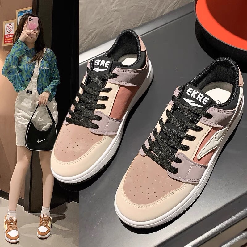 Giày sneaker nữ Jd cổ thấp da lộn viền màu siêu hot trend