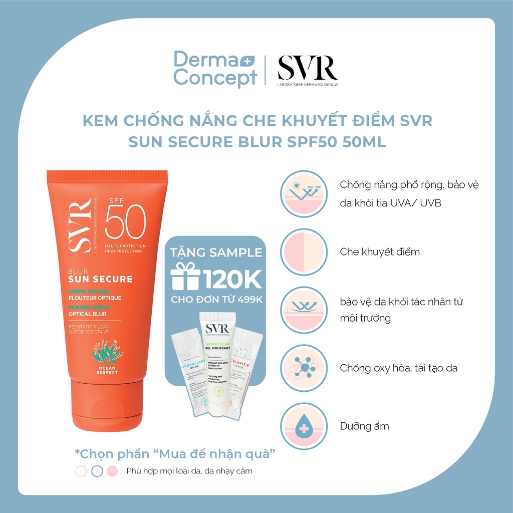 Kem chống nắng che khuyết điểm SVR Sun Secure Blur SPF50 50ml [NHẬP KHẨU CHÍNH HÃNG 100%]