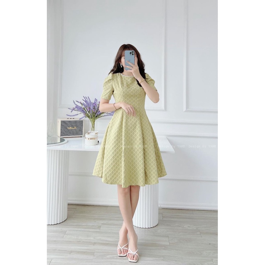 Váy tay bồng dáng dài cổ viền ngọc YV59 Yonsy Dress YAME