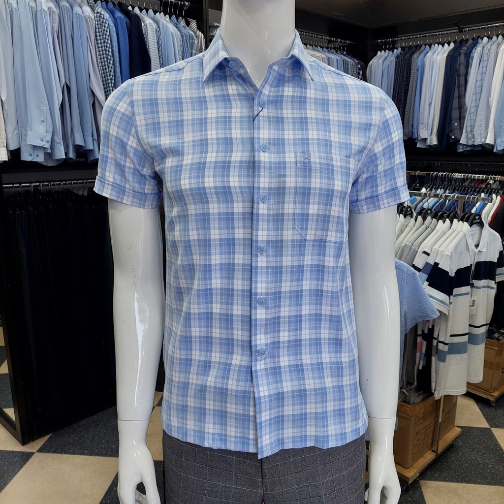 Áo Sơ Mi Nam Ngắn Tay Owen BA22713NT Somi Cộc Tay Công Sở Cao Cấp Xanh Nhạt Kẻ Caro To Chất Cafe Dáng Body Fit Tà Bằng | BigBuy360 - bigbuy360.vn