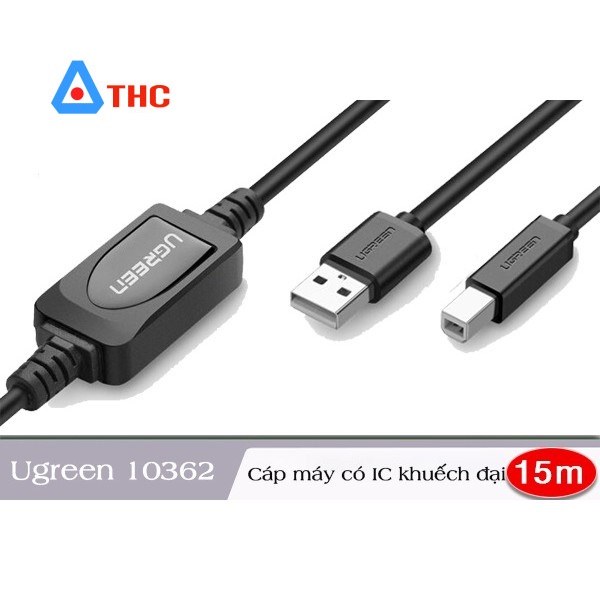 Cáp máy in USB 2.0 dài 10m, 15m  có IC khuếch đại chính hãng UGREEN 10374, 10362 cao cấp
