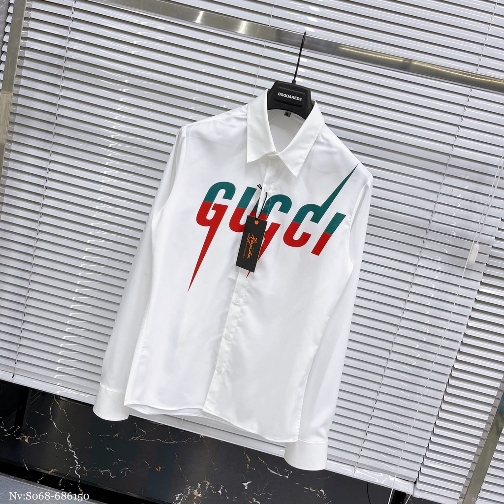 Áo Sơ Mi Gucci Tia Sét Đập Hộp Full Tem Mác Like_Auth Hót Nhất Năm  Với Hoạ Tiết Gucci In Lên Áo Cực Chất