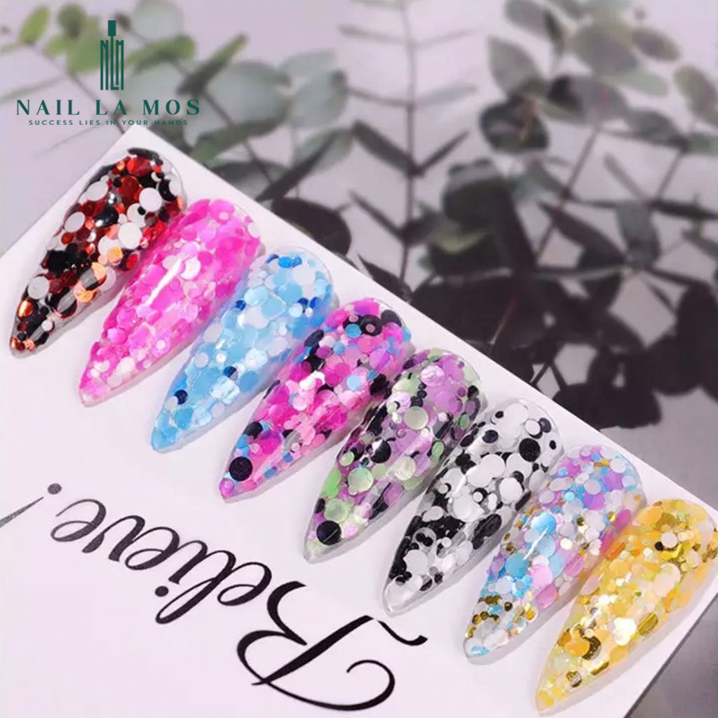 Set 12 hũ nhũ hình tròn mix size đa dạng màu sắc - nhũ nails đắp ẩn gel phong cách Hàn Nhật