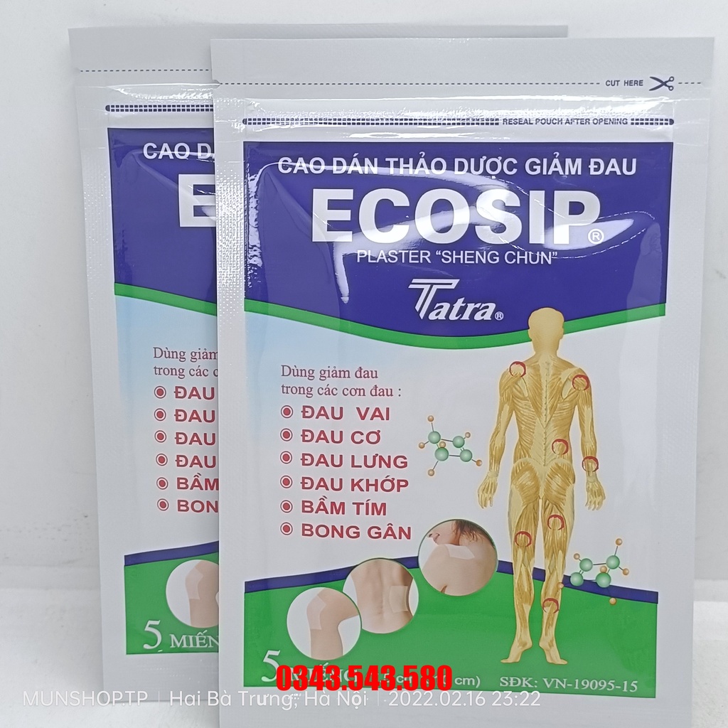 Cao dán thảo dược giảm đau ECOSIP Plaster gói 5 miếng