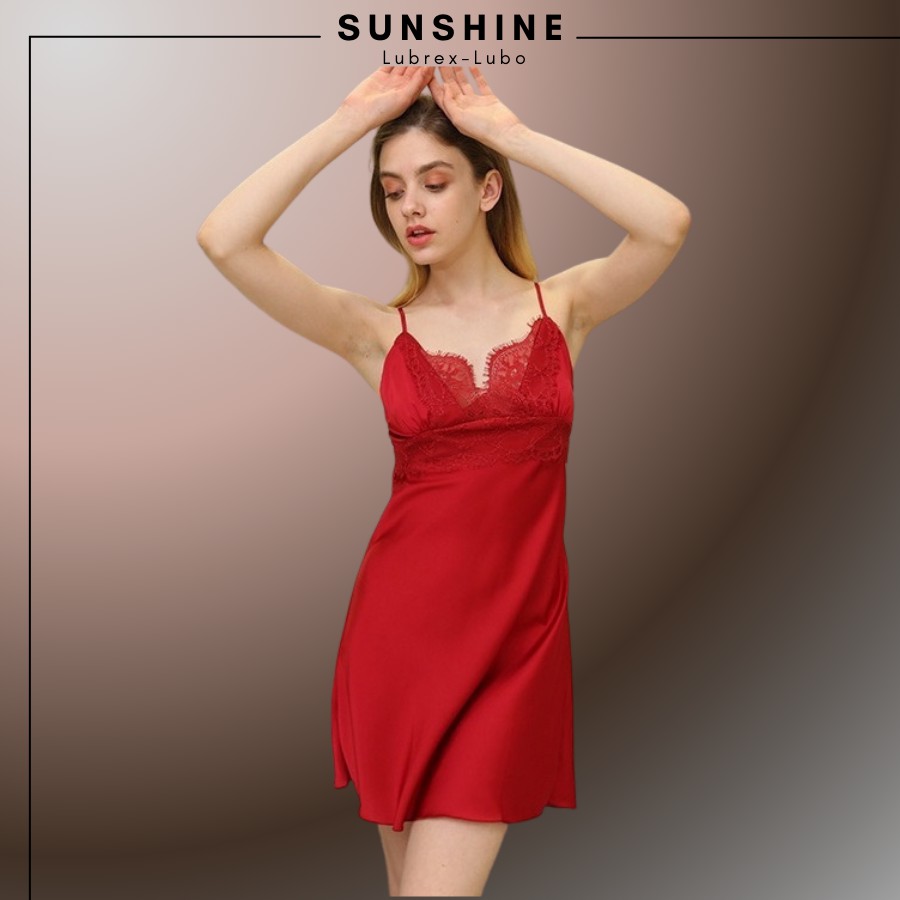 Váy ngủ lụa satin màu đỏ cao cấp kèm mút ngực - SUNSHINE-LUBREXLUBO VLMNT130