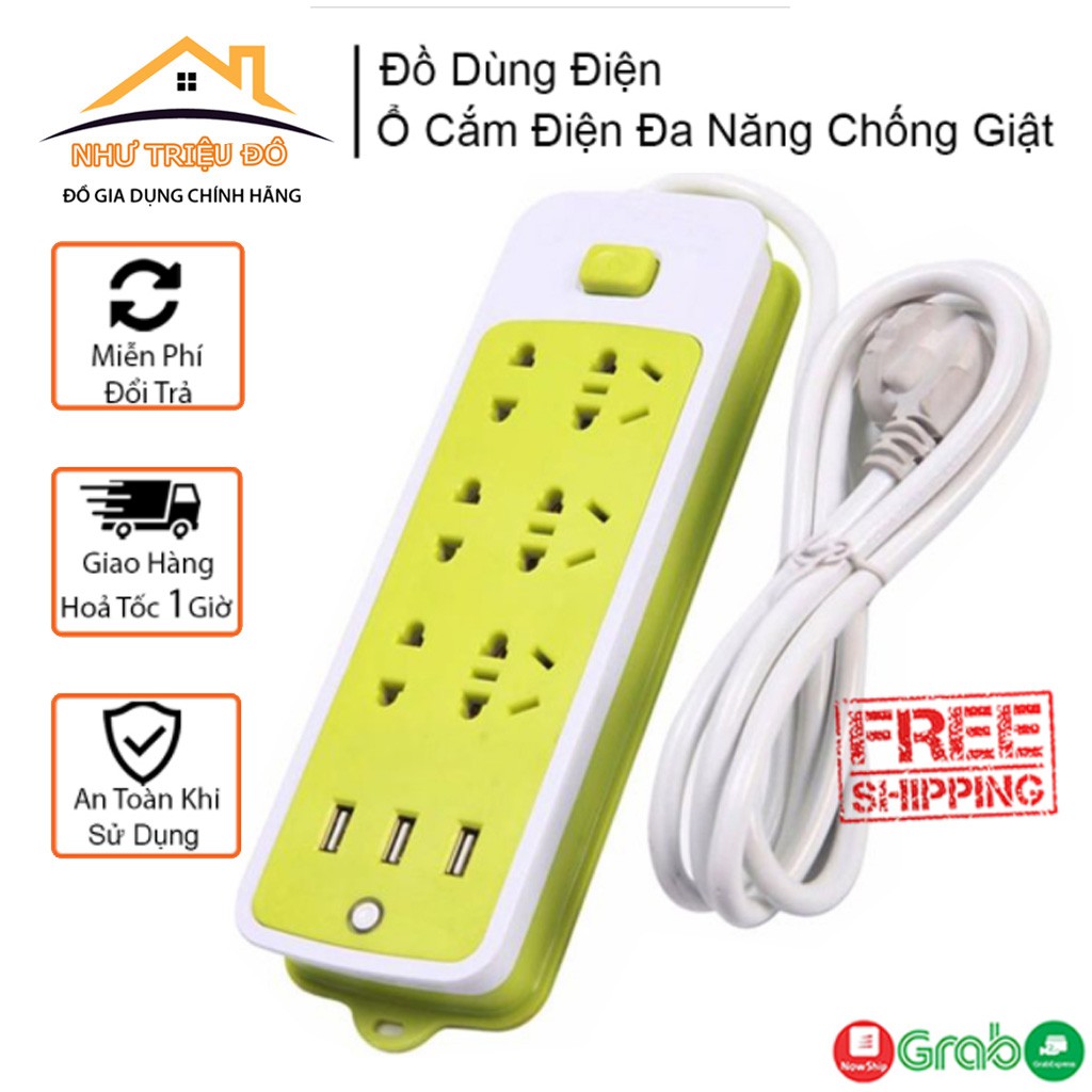 RẺ VÔ ĐỊCH Ổ Cắm Điện Đa Năng Cách Nhiệt, Chống Giật Điện 16 Lỗ 3 Cổng USB (Xanh Lá)SIÊU HOT