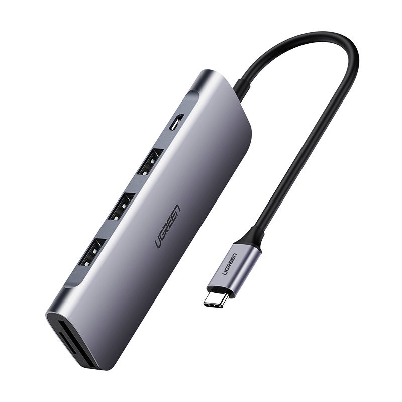 Ugreen 50598 - Cáp chuyển USB Type C ra 3 cổng USB 3.0 + SD/TF + PD chính hãng - Phukienleduy