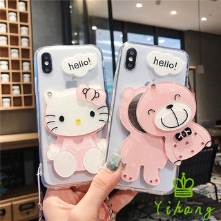 Ốp điện thoại phối hình gấu / kitty có gương soi kèm dây đeo cho Samsung Galaxy A70 A50 A40 A30 A20 A10