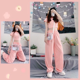 Set LongPants Basic-Áo CropTop Body Basic Ảnh Thật 100%