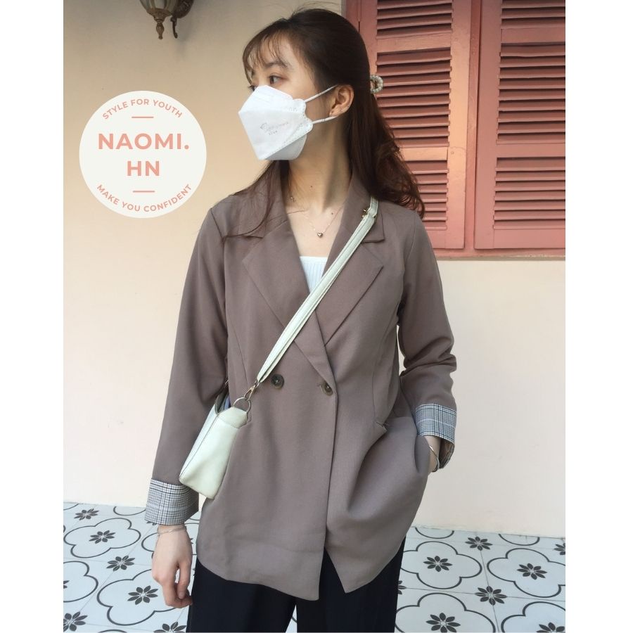 Áo blazer 2 lớp xắn gấu tay kẻ form đẹp dày dặn. Áo Vest nữ 2 lớp dài tay thiết kế form rộng tay dài pha kẻ