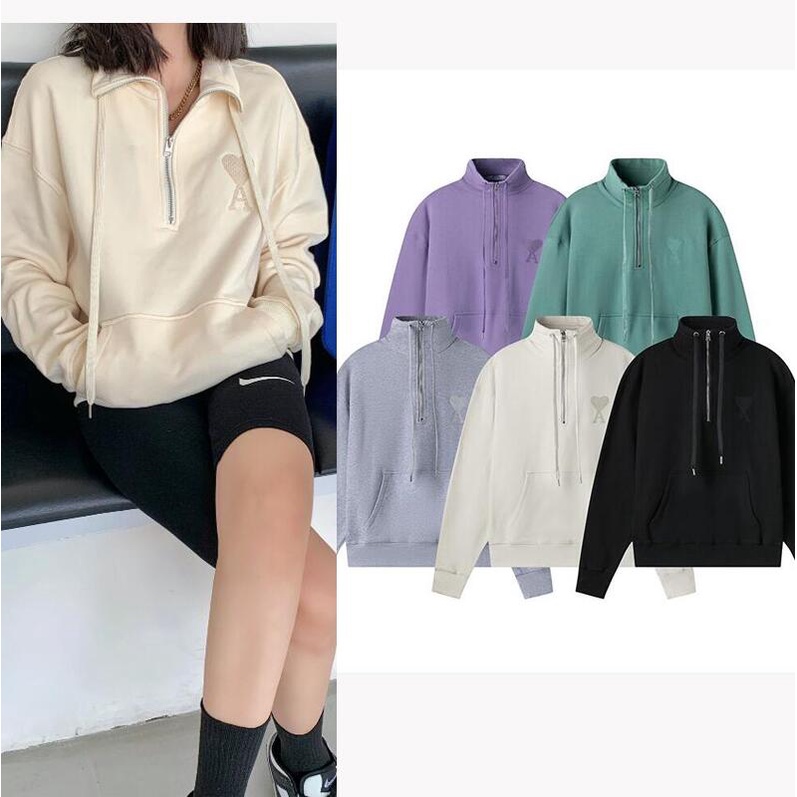 Áo sweatshirt cổ lọ thêu họa tiết trái tim thời trang mới trẻ trung