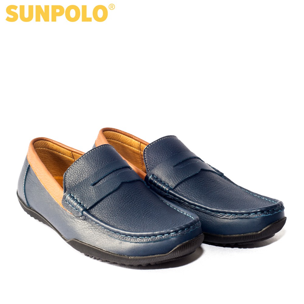 Giày Lười Nam Da Bò SUNPOLO Xanh Navy KT2588XA