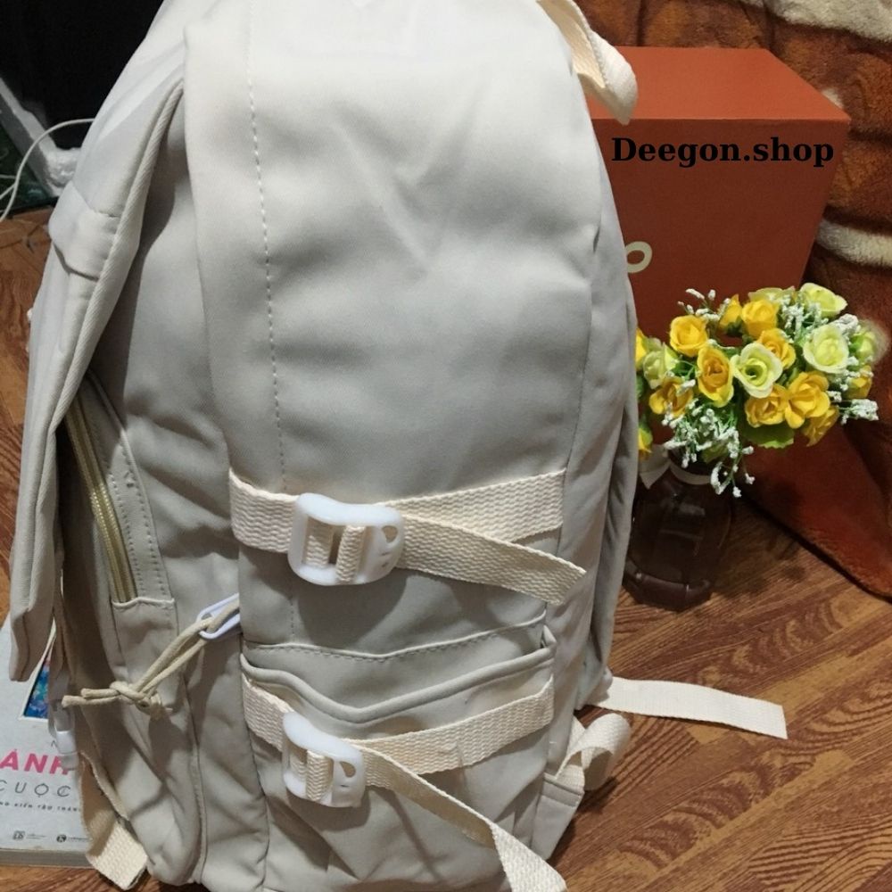 Balo Nữ Đi Học Đẹp Giá Rẻ Tặng Kèm Huy Hiệu Cài Dễ Thương ,Balo Thời Trang Ulzzang Hàn Quốc Màu Trắng Vải Chốn