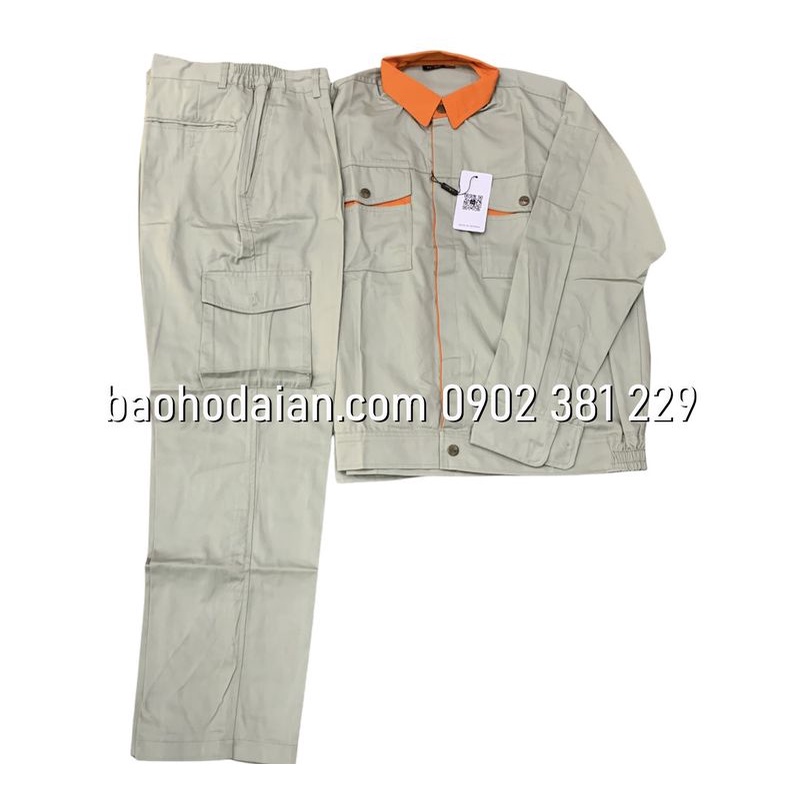 Quần áo bảo hộ lao động kỹ sư vải pangrim túi hộp phối cam - Tinba 04