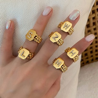 Nhẫn kiểu đồng hồ mạ vàng 14k đính đá zircon A-Z thời trang năm 2021 cho nữ