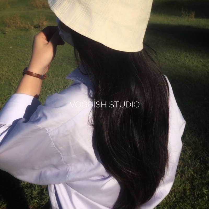 Áo Sơ Mi Vải Cotton Hàn Dài Tay Màu Tím Pastel / Lavender Dành Cho Nữ
