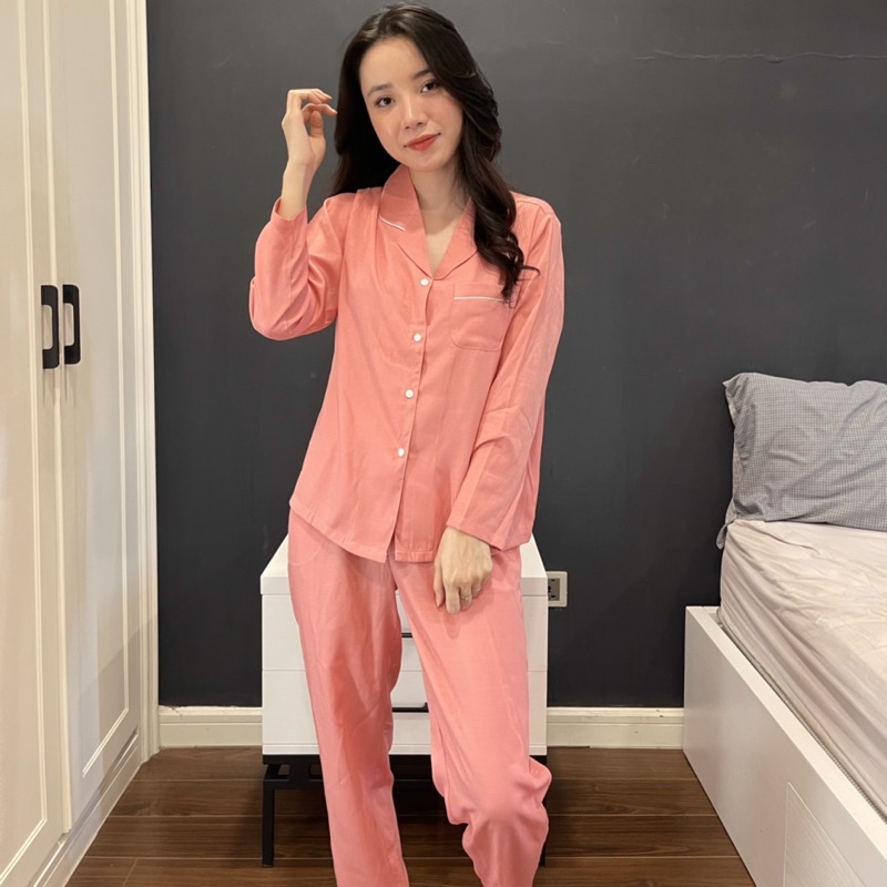 ĐỒ BỘ PIJAMA ĐŨI HÀN TRƠN MÀU HỒNG ĐỖ CỰC XINH HÀNG CAO CẤP