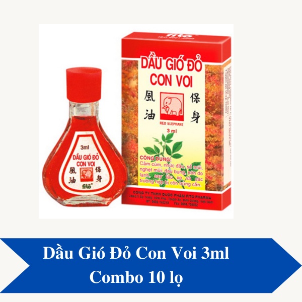 Dầu gió đỏ con Voi 3ml - combo 10 lọ