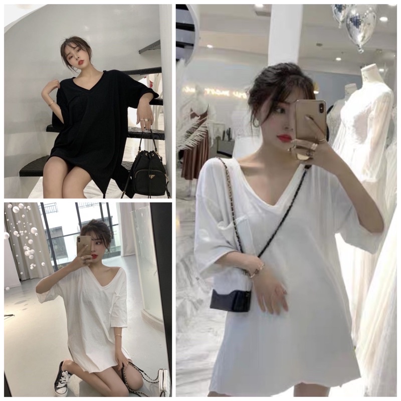 Áo Phông Xẻ Tà Cổ Tim Túi Rút Ngực ULAZZANG Hot � Tà Cổ Chữ V Cotton 100% SIÊU HOT �