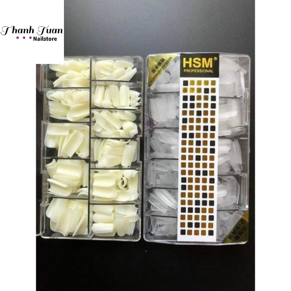 Hộp móng úp HSM các loại Tem đen (nhám sẵn) và tem hồng (trơn)  - Phụ kiện đồ nail