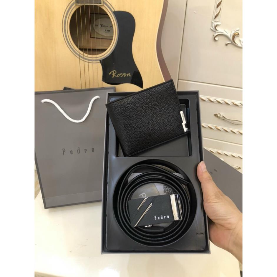 Combo Ví Da Dây Lưng Nam Pedro Full Box, Thắt Lưng Da Ví Da Nam Cao Cấp Sang Trọng ⚡