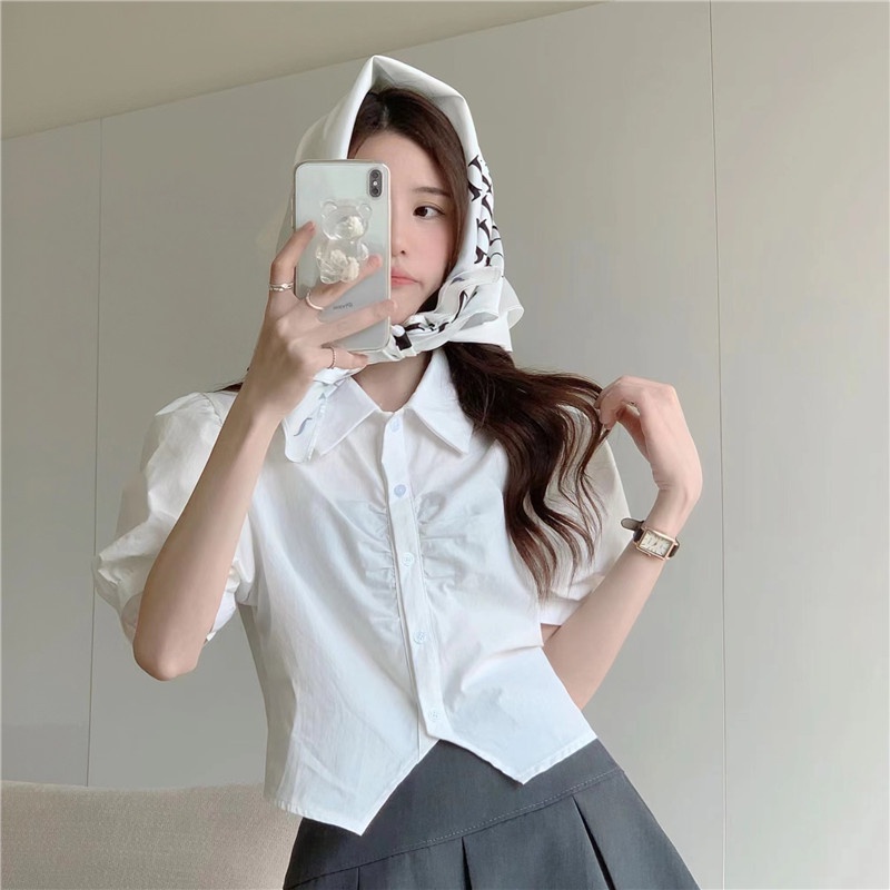 SUXI Áo Sơ Mi Tay Ngắn Màu Sắc Trơn Thiết Kế Đơn Giản Thời Trang Mùa Hè Dành Cho Nữ