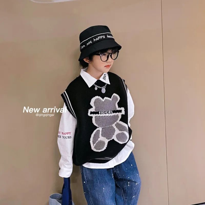 Áo Sweater Dệt Kim Không Tay Phong Cách Xuân Thu Mới Dễ Phối Đồ Cho Bé Trai