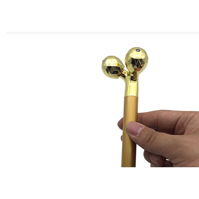Máy rung Massage Mini 2 viên kim cương vàng nâng cơ mặt dùng con lăn đẩy rung 1pin quà tặng trẻ đẹp phụ nữ Hcm