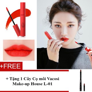 Son kem lì 3CE Velvet Lip Tint #Child Like - Đỏ Cam + Tặng 1 Cây Cọ môi Vacosi Make-up House L-01