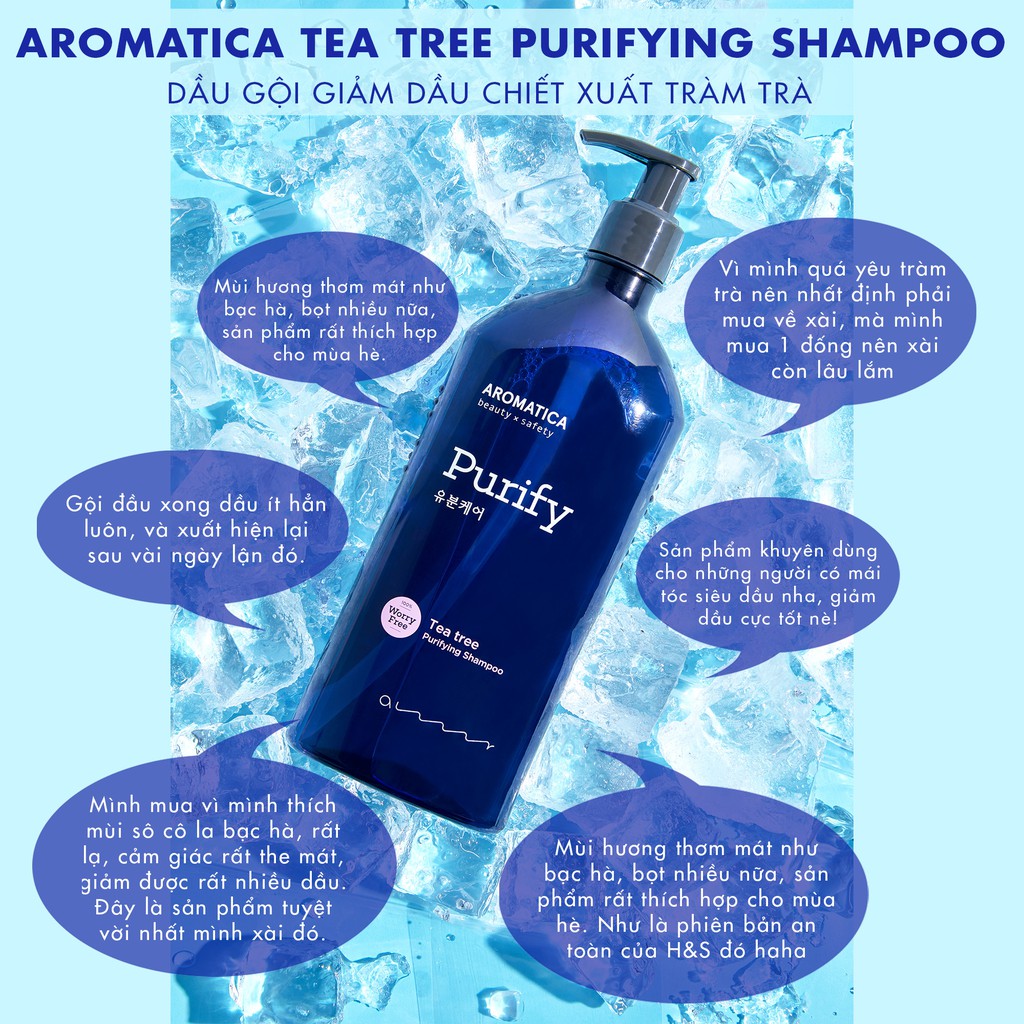 Dầu Gội Tóc Dầu Giảm Bết Dầu Chiết Xuất Tràm Trà AROMATICA Tea Tree Purifying Shampoo 400ml