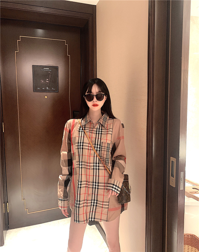 BURBERRY Áo sơ mi nam tay dài họa tiết ca rô thời trang