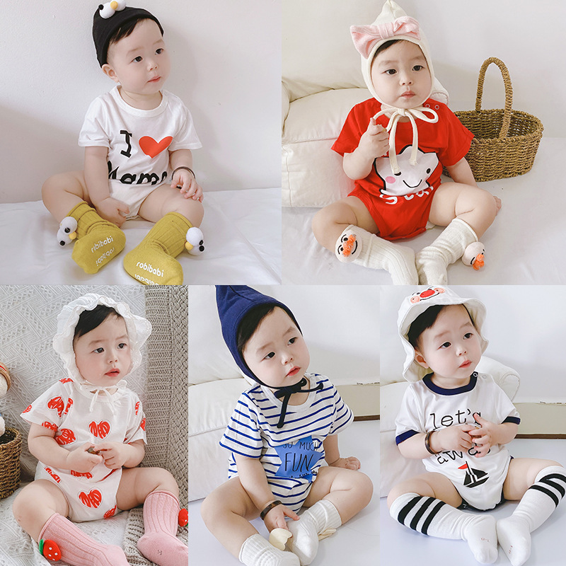 Jumpsuit bodysuit Romper liền mảnh vải Cotton in hoạt hình One piece cho các bé nhỏ sơ sinh