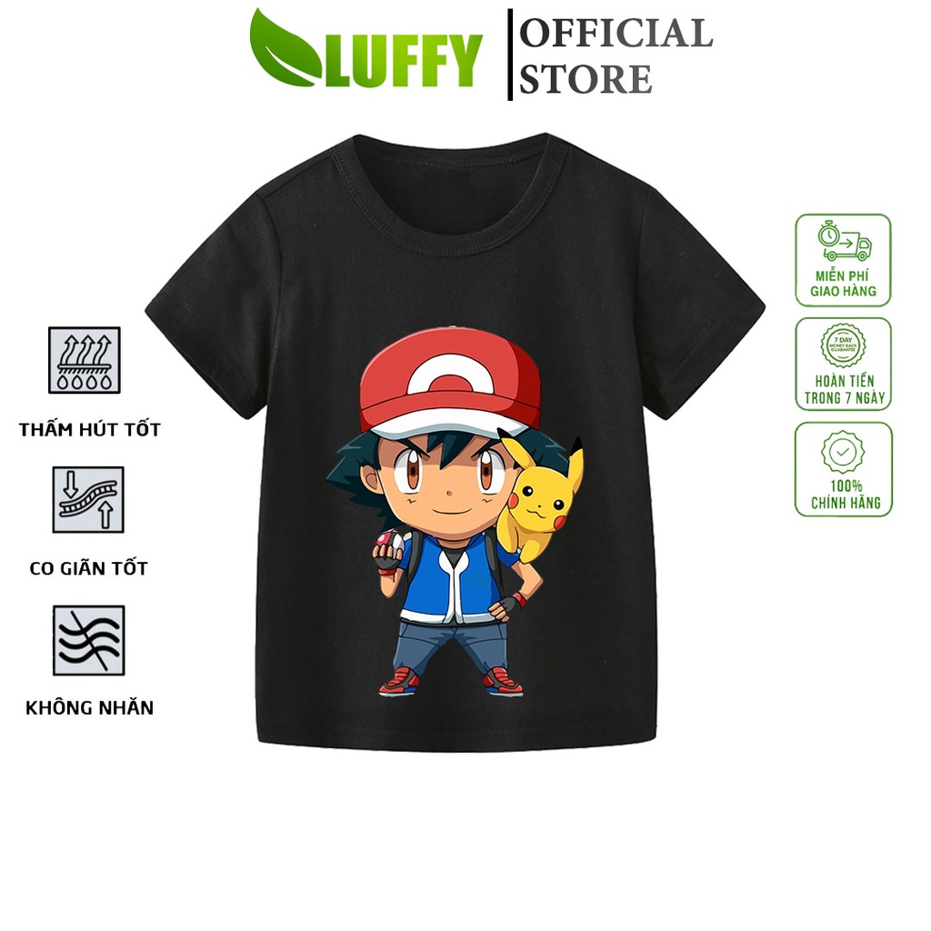 Áo thun bé trai Luffy Store cộc tay in hình Pokemon chất cotton thoáng khí Quần áo trẻ em từ 8-35kg ALUF96