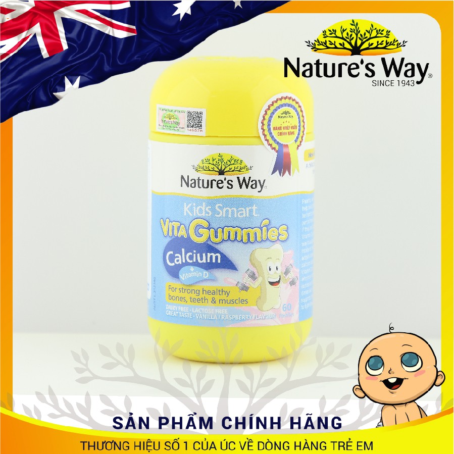 Kẹo gum canxi - Nature's Way Kids Smart Vita Gummies Calcium + Vitamin D