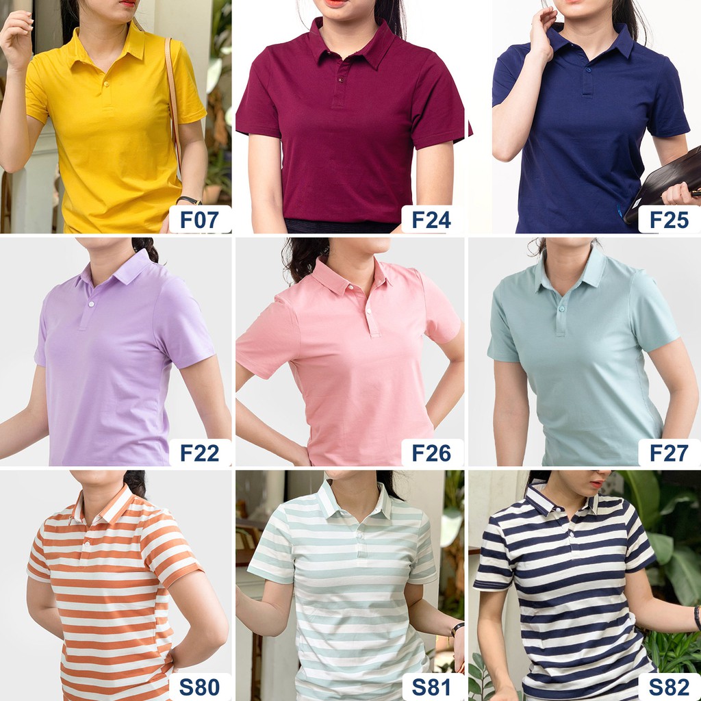 Áo thun nữ Polo cổ sơ mi TOLI, chất cotton 4 chiều mềm mịn, co dãn Sọc ngang 2cm màu ngói thời trang | BigBuy360 - bigbuy360.vn