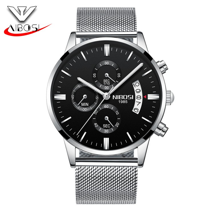 Đồng hồ Nam NIBOSI 2309 Dây Lưới Tatanium Cao Cấp – Chạy Full Kim – Chống Nước Cực Tốt