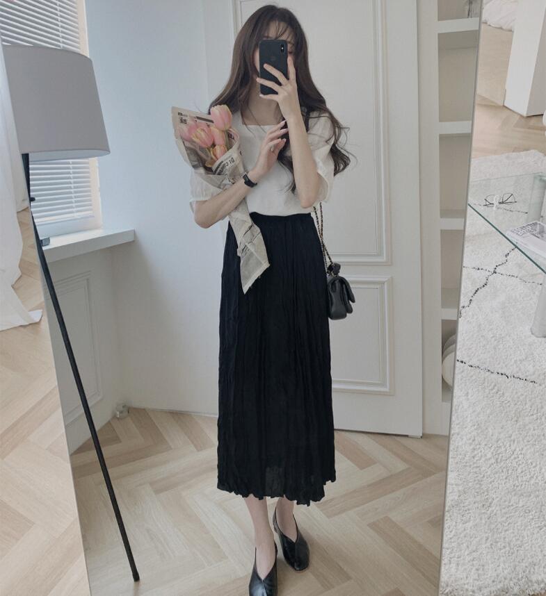 SUXI Áo kiểu cổ vuông tay ngắn phong cách Hàn Quốc thời trang xinh xắn dành cho nữ