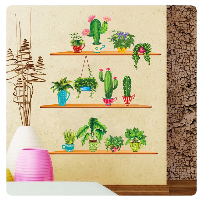 Decan dán tường, decan trang trí phòng hình chậu cây XH9309