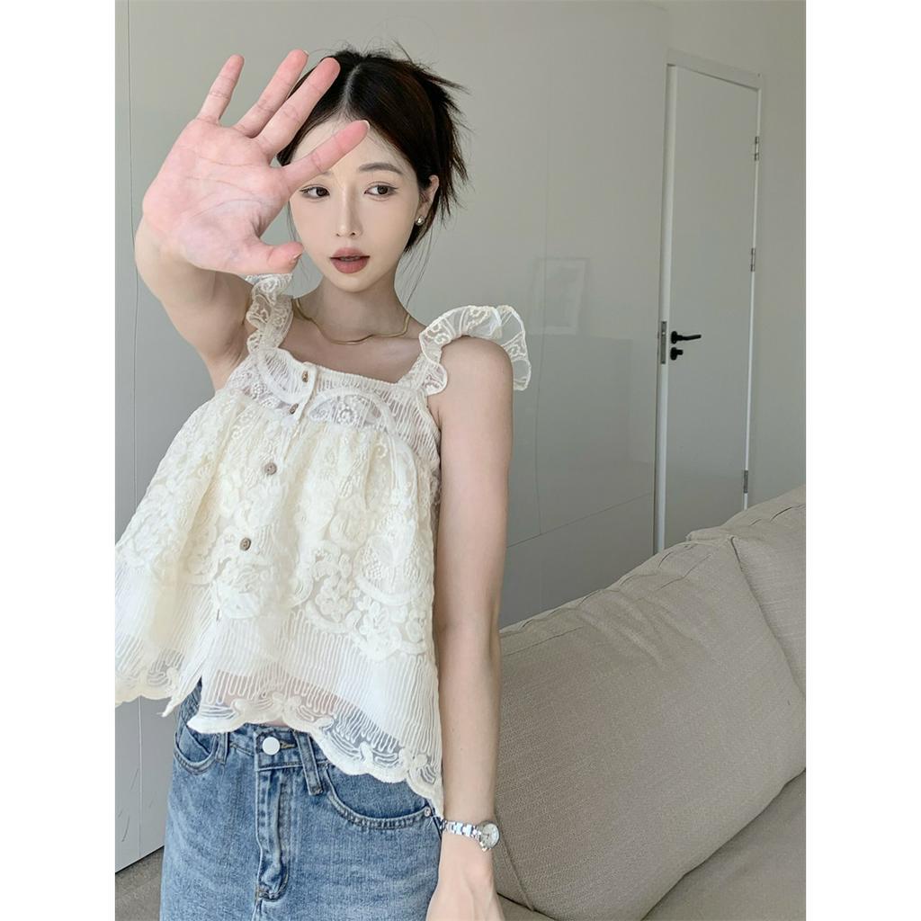 Mới Áo Croptop Sát Nách Cổ Vuông Phối Ren Dáng Rộng Thời Trang 2023 Cho Bạn Gái