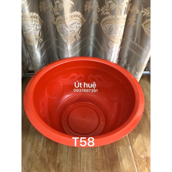 Chậu Nhựa Truyền Thống T58 Bít Lổ Trồng Sen Đỏ Gạch