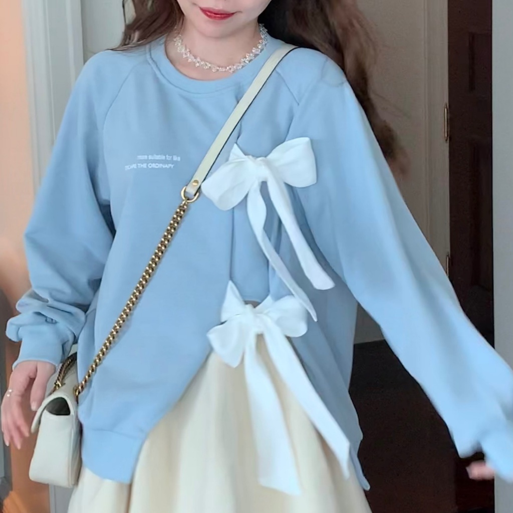 Áo sweater Tay Dài Phối Nơ Thời Trang Thu Đông Cho Phái Nữ