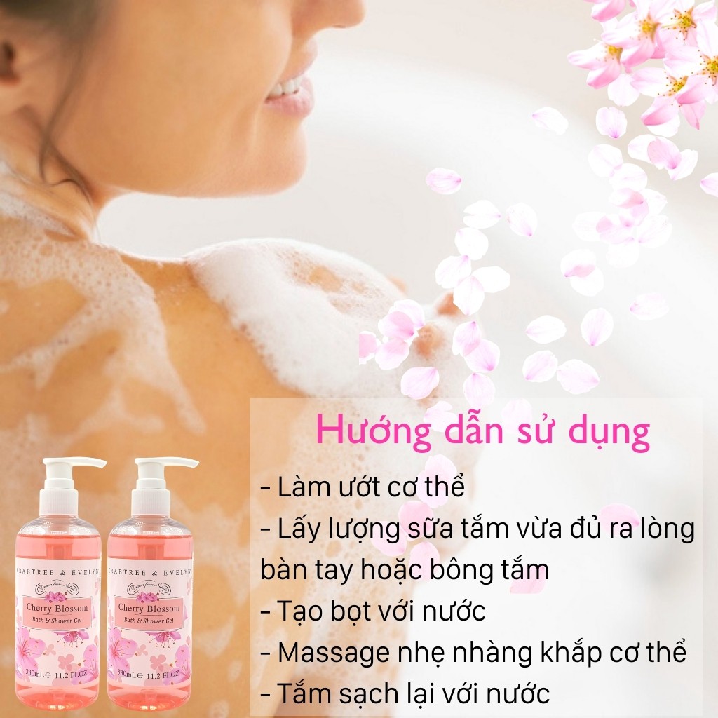 Sữa Tắm Nước Hoa CRABTREE & EVELYN Dưỡng Da Trắng Sáng Mềm Mịn Hương Hoa Anh Đào Tự Nhiên (330ml)