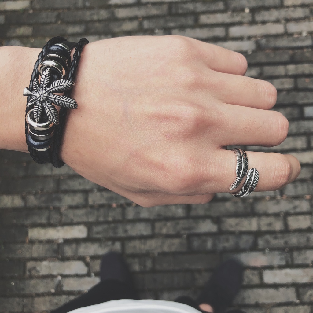Nhẫn hình lông vũ phong cách hip hop đường phố