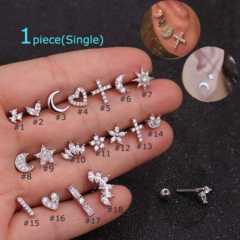 Khuyên Tai Hình Trăng Sao/ Trái Tim/Thánh Giá Bằng Thép Không Gỉ