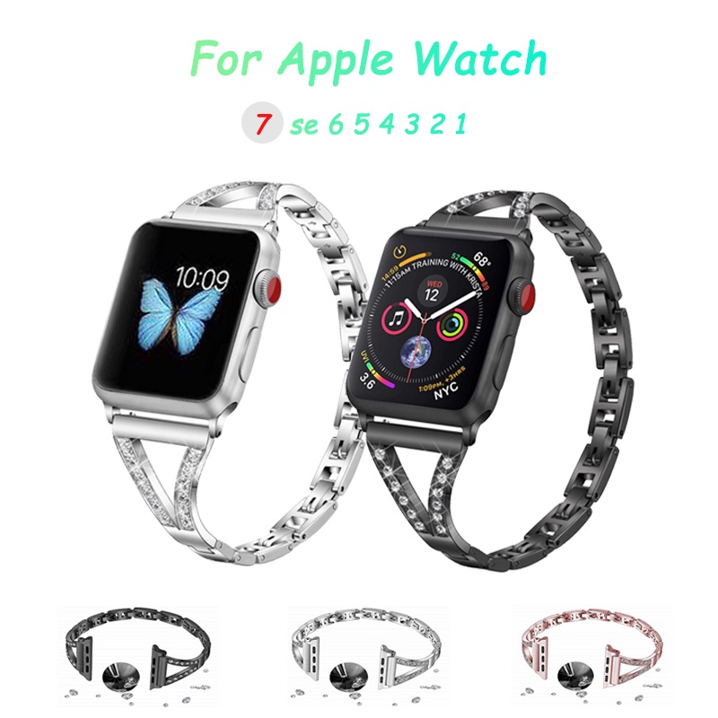 Dây Đeo Đồng Hồ Bằng Inox Đính Kim Cương Giả Cho apple watch ultra 8 7 41mm 45mm iwatch 8 7 6 se 5 4 3 2 40mm 38mm 49mm 45mm 44mm 42mm