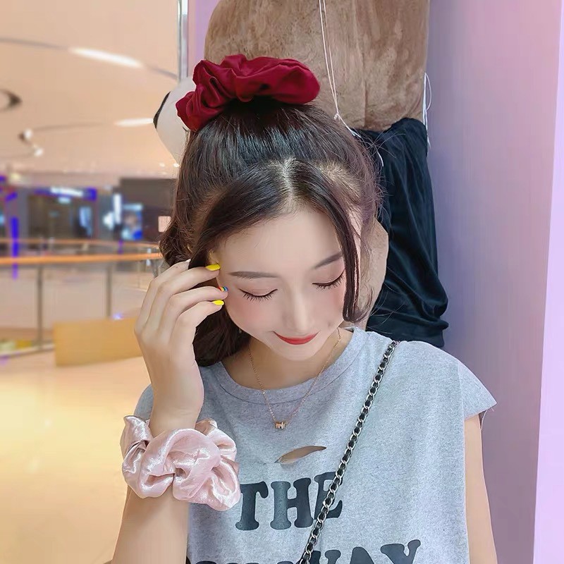 Dây Buộc Tóc Co Dãn Màu Trơn - Cột Tóc Scrunchies Vải Phi Bóng Xinh Xắn Cho Nữ