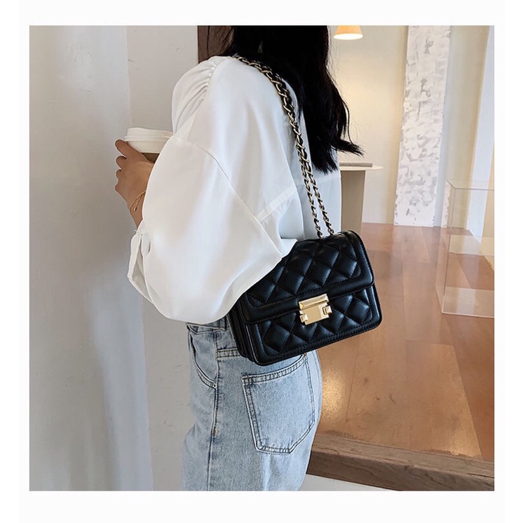 Túi Đeo Vai Kẻ Ô Trám Kiểu Dáng Đơn Giản Dễ Phối Đồ Size 19cm