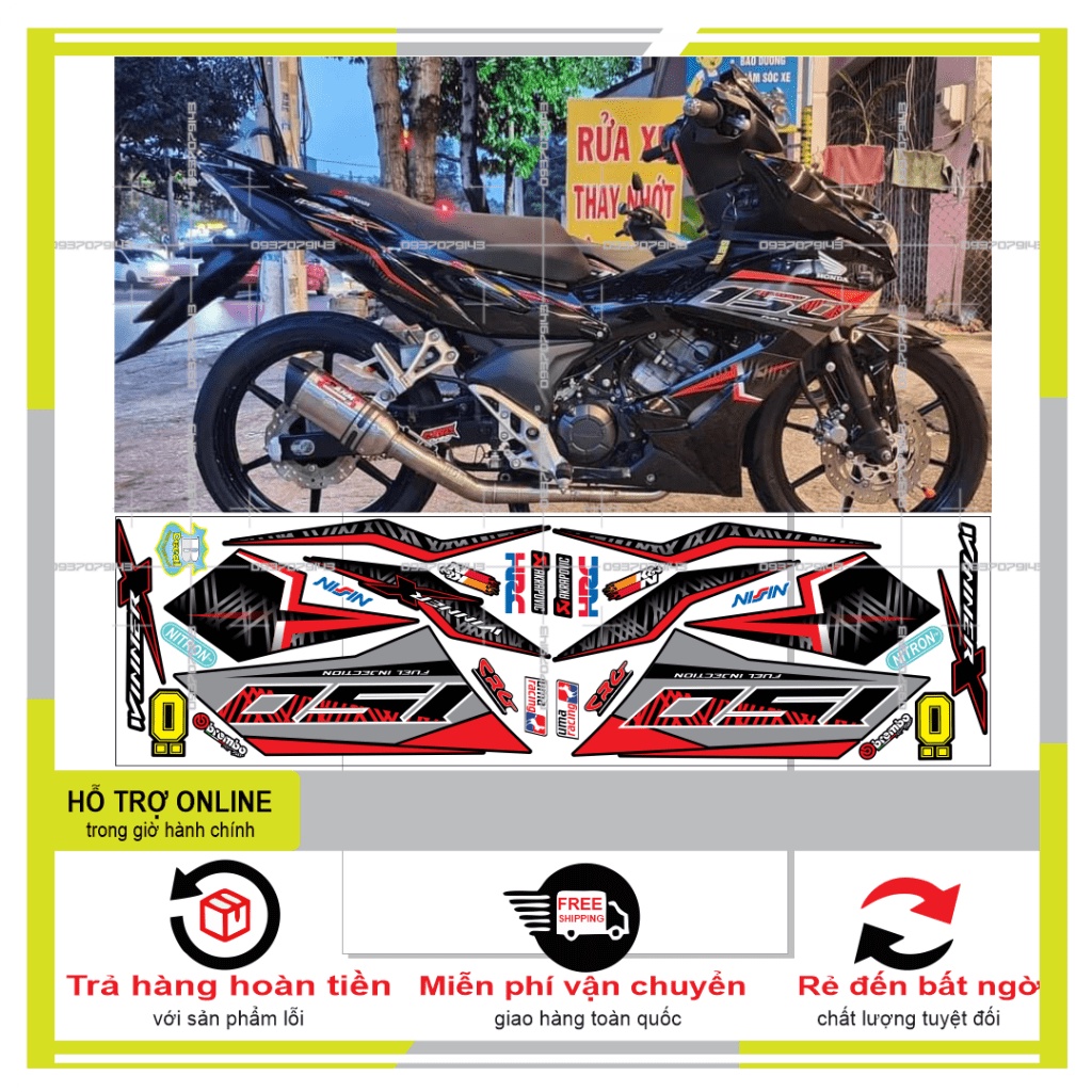 TEM XE WINNER X SỌC XÁM ĐỎ ĐEN -- SHIN DECAL 2