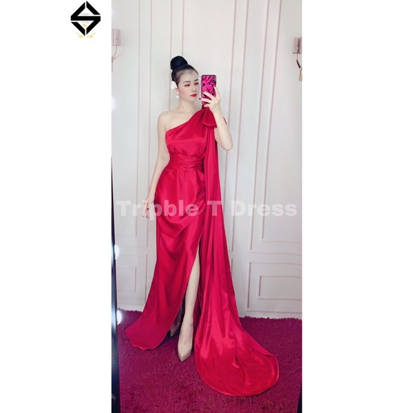 Đầm maxi dạ hội dáng dài nơ 1 vai tà dài TRIPBLE T DRESS - size M/L - MS391V